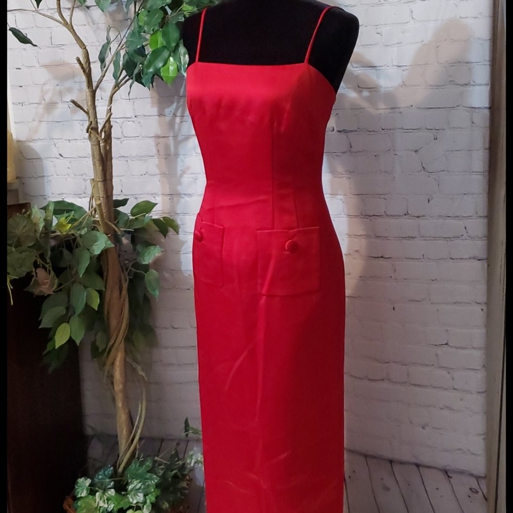 Oleg Cassini Red Satin Dress